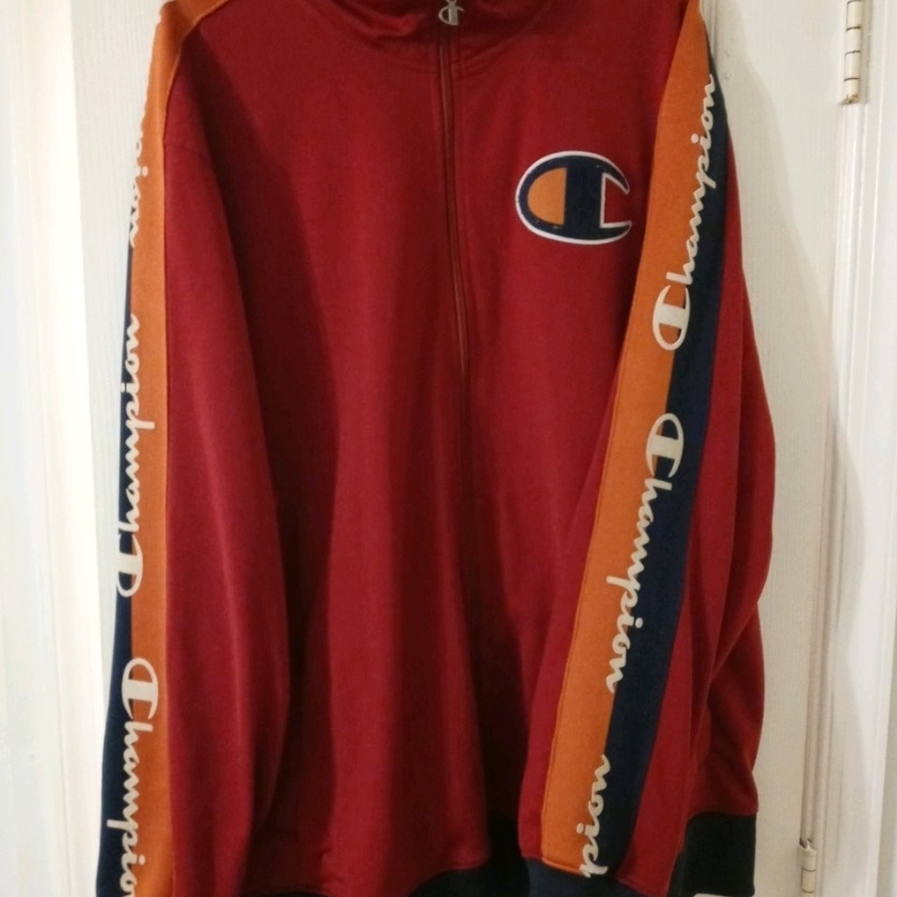 Champion Men's Red and Orange Zip-Up Sweater